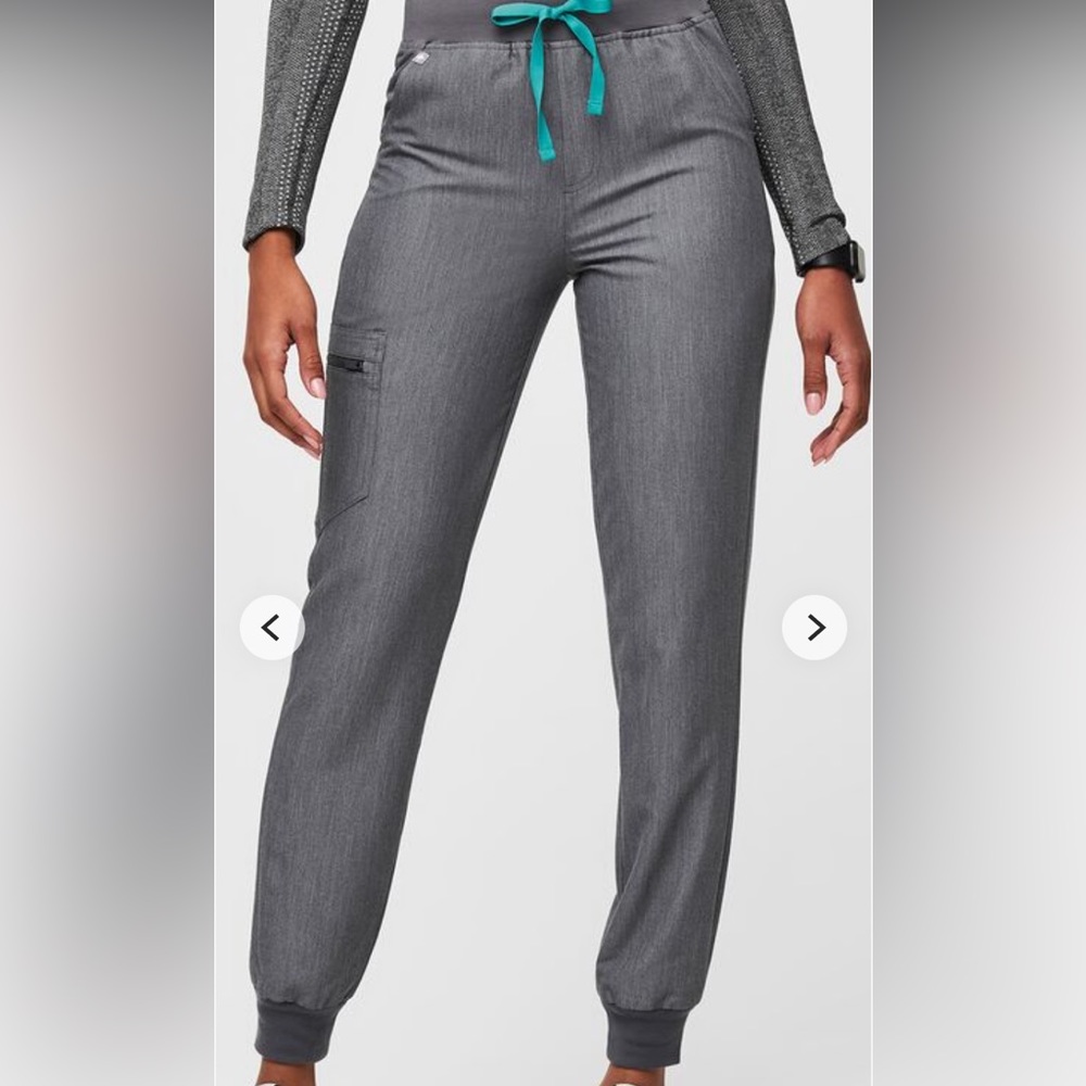Figs Gray Jogger Track Pants with Teal Drawstring